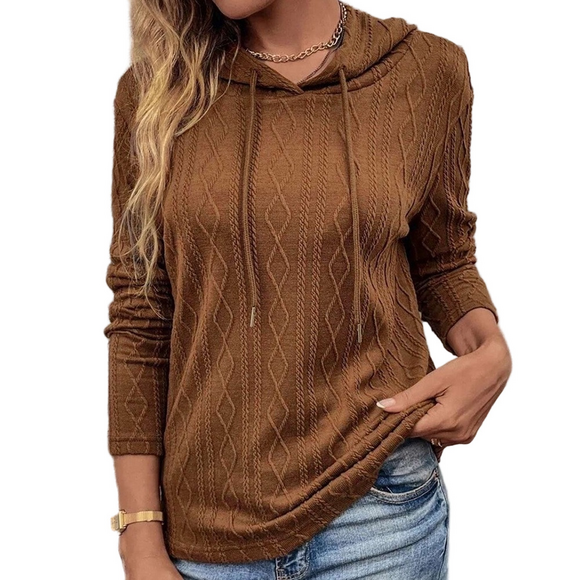SHEIN Brown Cable Knit Raglan Sleeve Hoodie Small - Picture 13 of 15